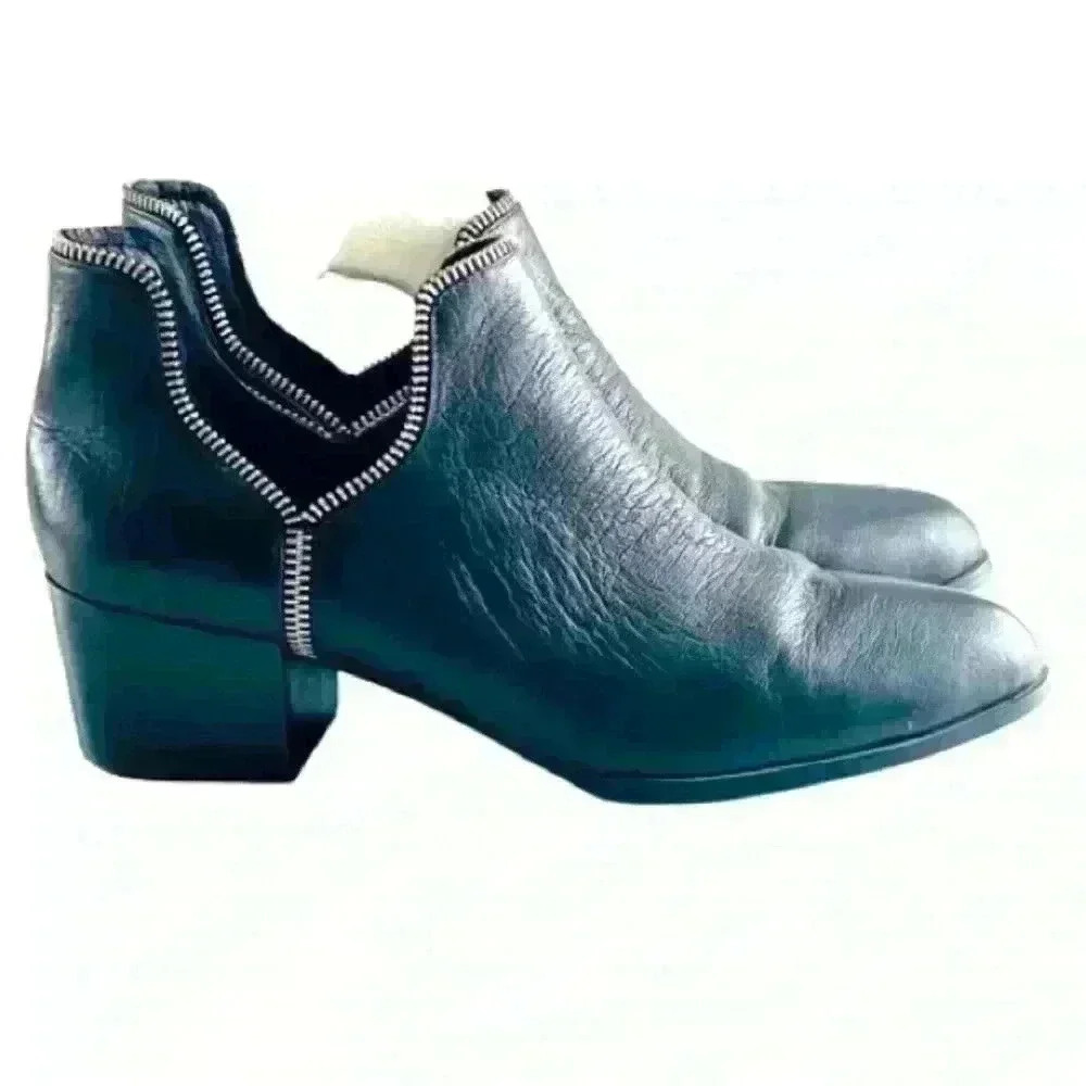 SENSO BLACK ANKLE POINTY LEATHER BLOCK HEEL  BOOTIES MADE IN ITALY SIZE 38